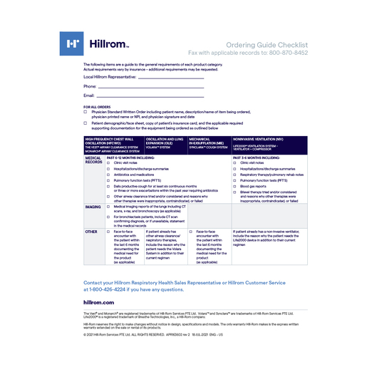 HILLROM ORDERING GUIDE CHCKLST HILLROM ORDERING GUIDE CHCKLST
